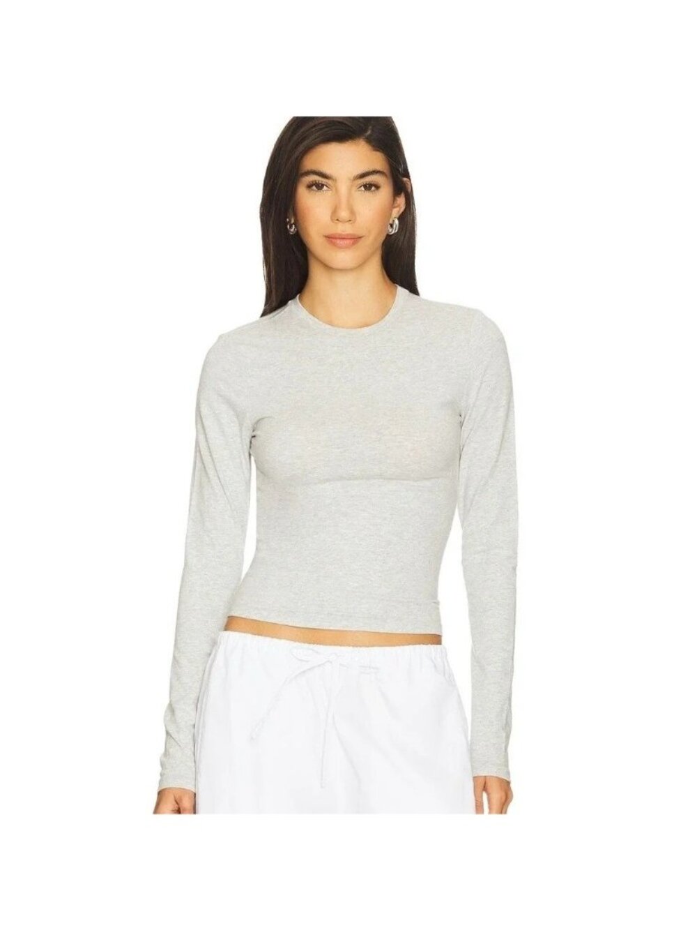 SKIMS medium cotton jersey long sleeve t-shirt in heather grey layer casual